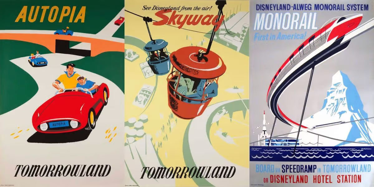 Jason_malmberg_designer_california A collection of vintage Disneyland attraction posters including Autopia, the Skyway, and the Monorail 